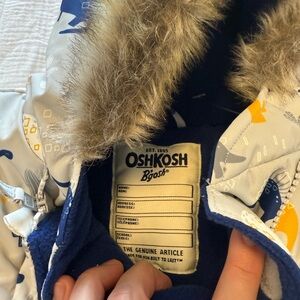 OshKosh B'gosh Navy, White & Yellow Toddler Snowsuit with Faux Fur Trim